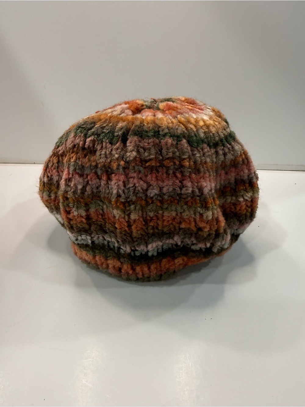 Chunky Soft Knit Wool Slouchy Beret Hat in Orange, Green & Brown Made in Italy